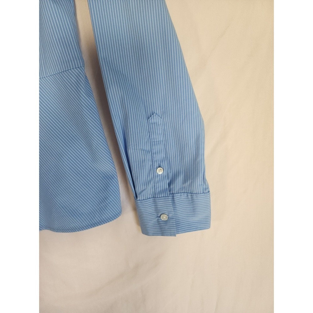 Talbots Womens 10 Blue Stripe Peplum Shirt Tailored Career Office Preppy Coastal - Picture 6 of 8